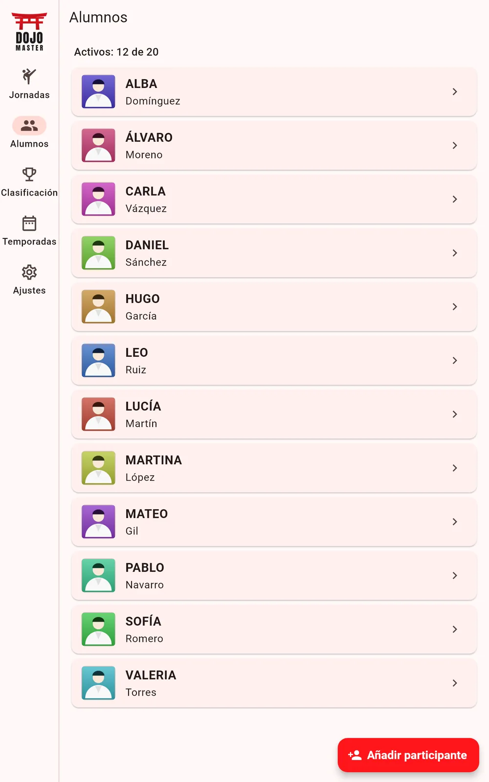Lista de alumnos en vertical